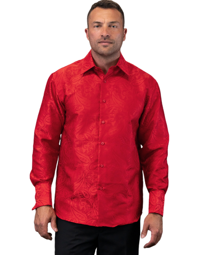 Men's Red Fancy Casual Long Sleeves Shirt With Cufflink Regular-Fit - Design Menswear