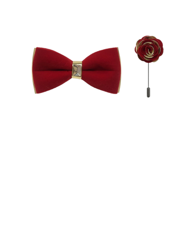 Men's Red Velvet and Gold Leather Fashion Bowties Hanky and Flowers - Design Menswear
