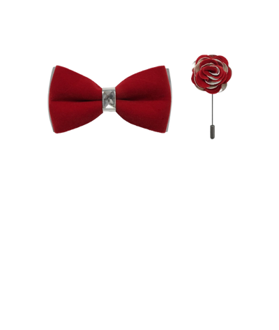 Men's Red Velvet and Sliver Leather Fashion Bowties Hanky and Flowers - Design Menswear
