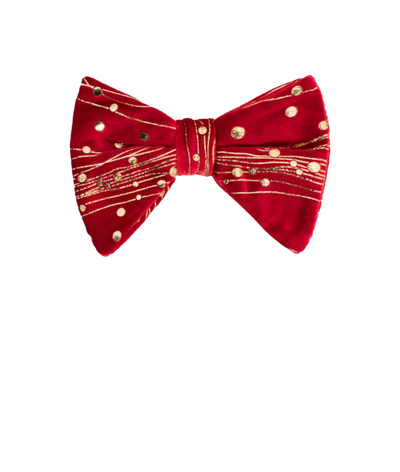 Men's Red and Gold velvet paisley bowtie and pocket square - Design Menswear