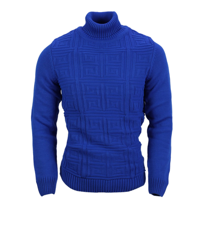 Royal Blue Men's Sweaters Greek Key Design Turtleneck Sweaters Light Blend - Design Menswear