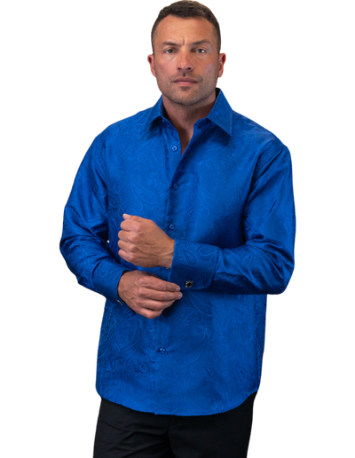 Statement Men's Royal Fancy Casual Long Sleeves Shirt With Cufflink Regular-Fit - Design Menswear