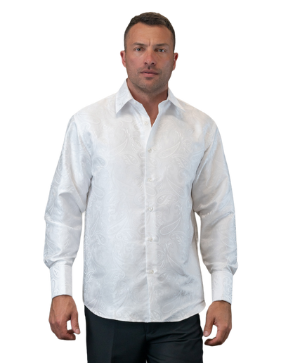 White Men's Fancy Casual Long Sleeves Shirt With Cufflink Regular-Fit - Design Menswear