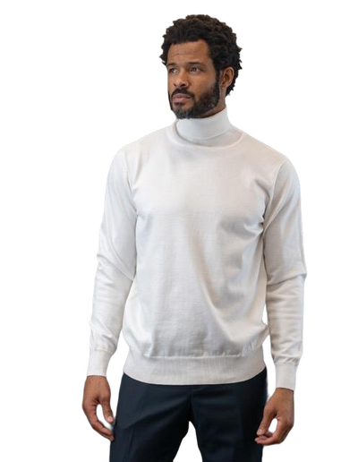 Men's White Turtleneck Long Sleeves Sweaters Light Blend Regular-Fit - Design Menswear