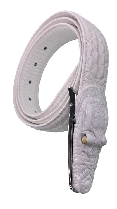 White men's alligator belt genuine leather alligator head - Design Menswear