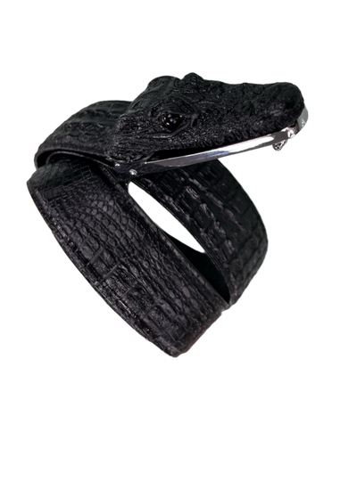 Men's black alligator belt genuine leather alligator head - Design Menswear