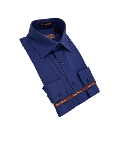 Men's blue dress shirt spread collar convertible cuff regular fit - Design Menswear
