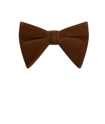 Brown Men's solid color velvet bowtie and pocket square - Design Menswear