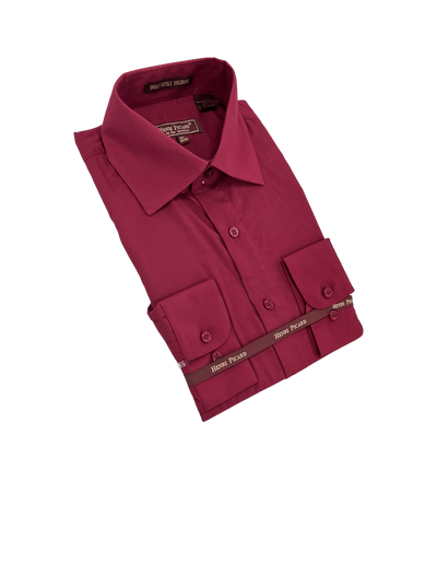 Men's burgundy dress shirt spread collar convertible cuff regular fit - Design Menswear