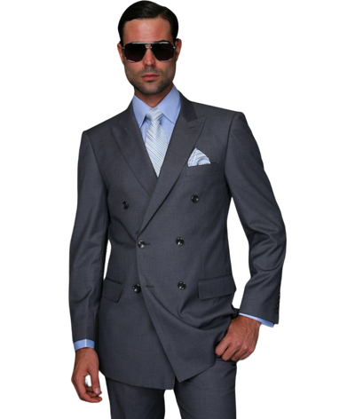 Men's charcoal gray statement suit double breasted classic fit pleated pants - Design Menswear
