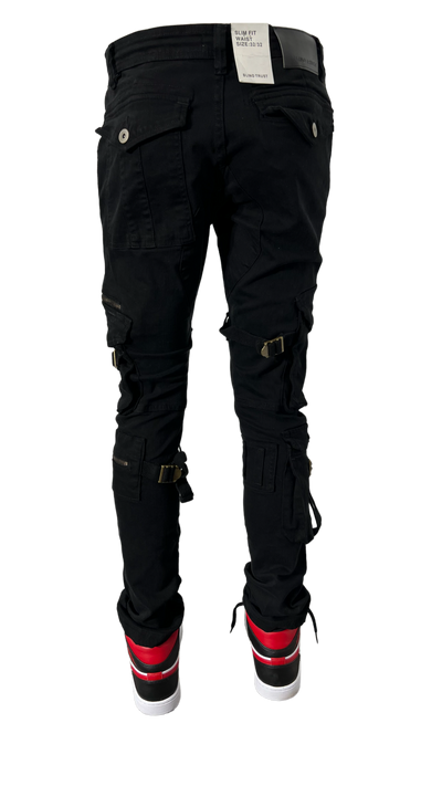 Men's Black Cargo Jeans with pockets Slim-Fit - Design Menswear