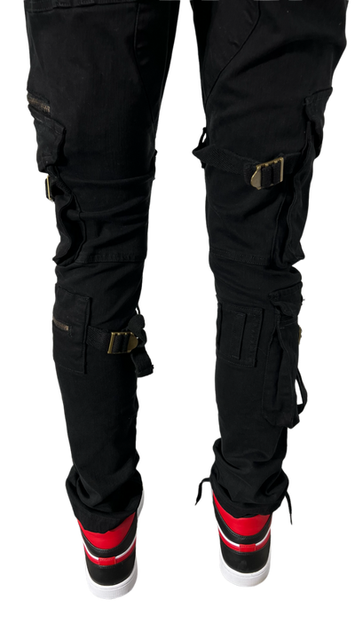 Men's Black Cargo Jeans with pockets Slim-Fit - Design Menswear