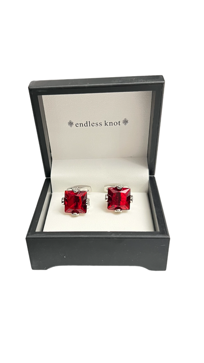 Men's red diamonds cufflinks sliver stainless steel - Design Menswear