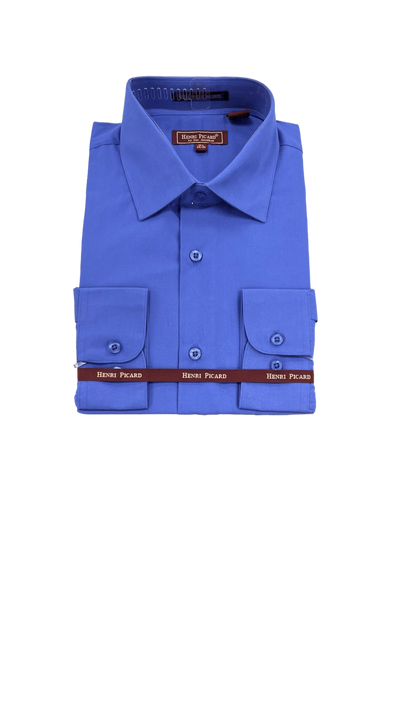 Men's royal blue long sleeves dress shirt spread collar convertible cuff regular fit - Design Menswear