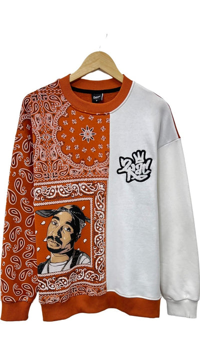 Men's Orange 2pac Graphic Long Sleeves Sweatshirt Regular Fit - Design Menswear