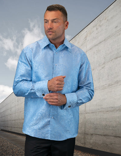 Light Blue Long Sleeves Men's Shirt With Cufflink Regular-Fit - Design Menswear