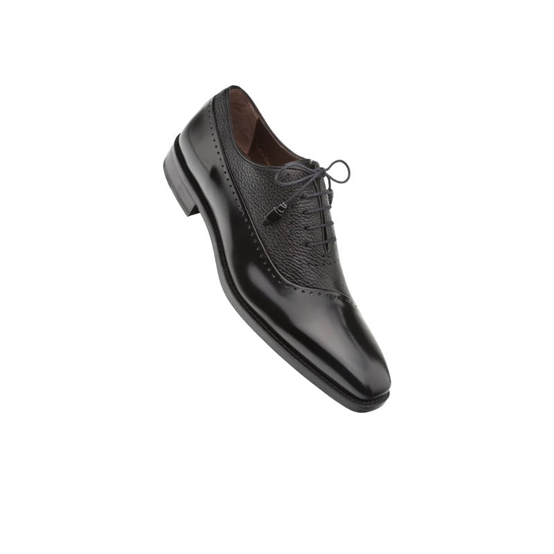 Mezlan Black Men's Dress Lace Up Shoes Two Tone Ostrich Calf Oxford