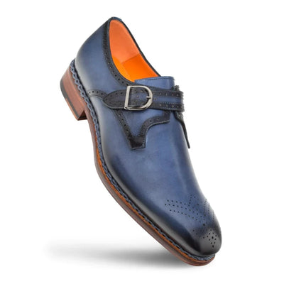 Mezlan Blue Artisan Welt Monk Strap Genuine Leather Dress Shoes - Design Menswear