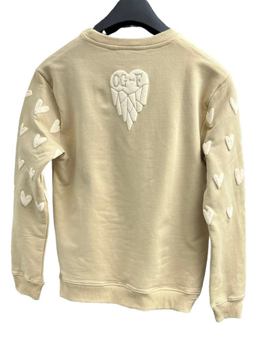 Men's Tan Heart Print Graphic Sweatshirts Long Sleeves Crewneck Fleece - Design Menswear