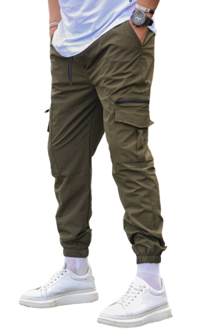 Olive Men's Cargo Elastic Bottom Jogger 2 Pockets With Zipper Slim Fit - Design Menswear