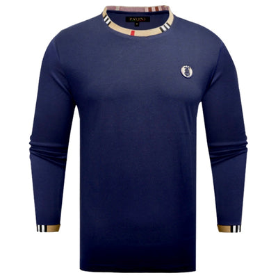 Men's Blue Crewneck Long Sleeves T-shirt Fashion Design - Design Menswear