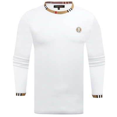 White Men's Long Sleeves t-shirt Crewneck Fashion Style - Design Menswear