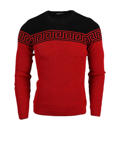 Lrlagos Red and Black Men's Crewneck Sweaters Greek Key style Light Blend Slim Fit - Design Menswear