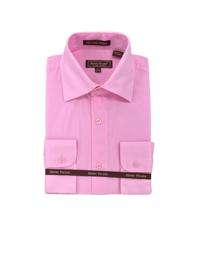 Pink men's long sleeves dress shirt spread collar convertible cuff regular fit - Design Menswear