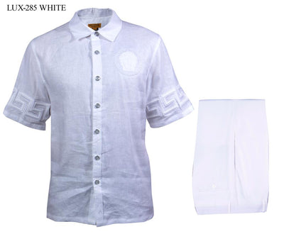 Prestige Men's Short sleeve white linen outfit men's casual walking suit