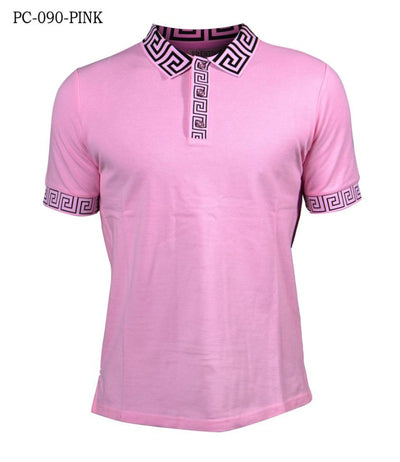 Prestige Pink Men's Polo Shirts Men's Greek Key collar t-shirt style No PC-090 - Design Menswear