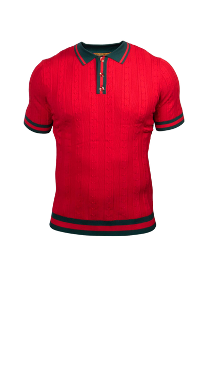 Prestige Red Men's Polo Shirts Men's red and green collar t-shirt style CMK-285 Red - Design Menswear
