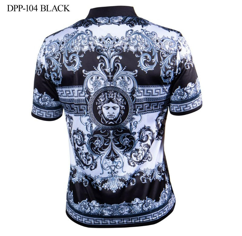 Prestige black and white paisley polo shirt men&