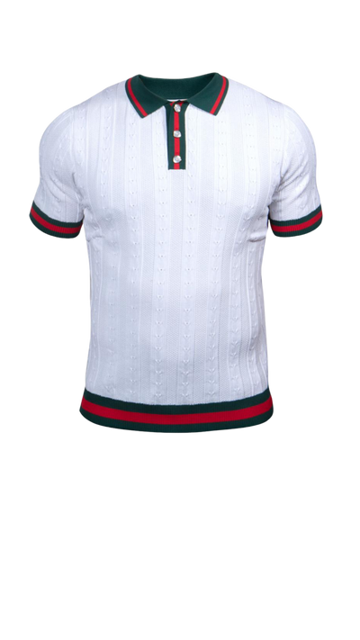 Prestige Men's White Short-sleeves polo t-shirt green and red trim - Design Menswear