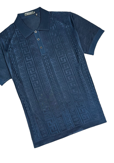 Men's Blue Polo Short Sleeves T-Shirt Greek Key Design - Design Menswear