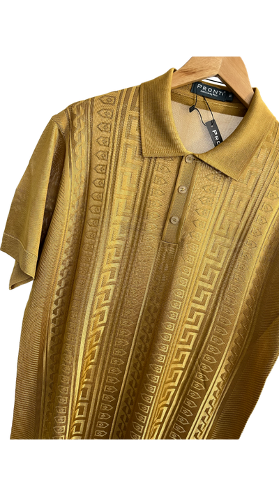 Gold Men's Polo Short Sleeves T-Shirt Greek Key Design - Design Menswear