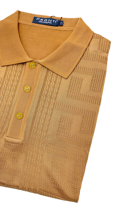 Gold men's polo short sleeves T-shirt greek key style