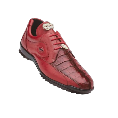 Belvedere Red Vasco Men's Sneakers Hornback Crocodile and Calfskin Genuine Leather - Design Menswear