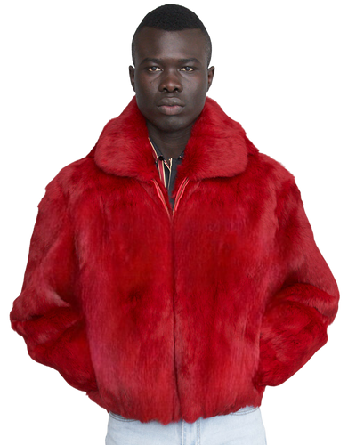 Red Men's Fur Coat Real Genuine Rabbit Fur - Design Menswear