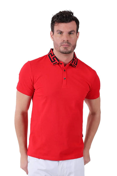 Red Barabas Men's short sleeves polo Greek Key Collar - Design Menswear