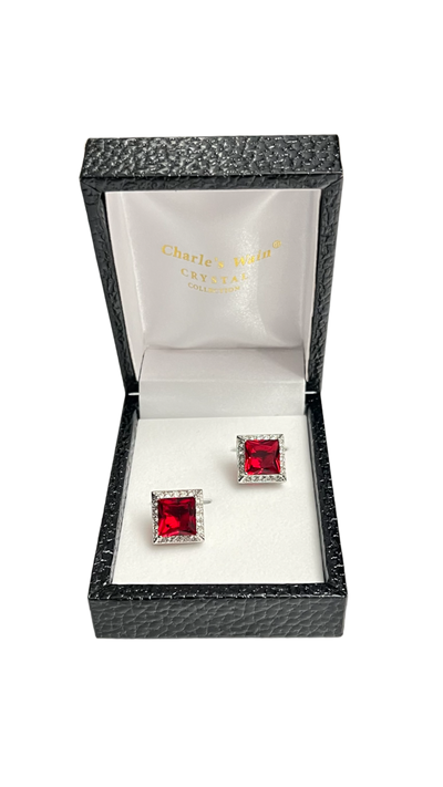 Red and Sliver diamonds stones men's cufflinks - Design Menswear
