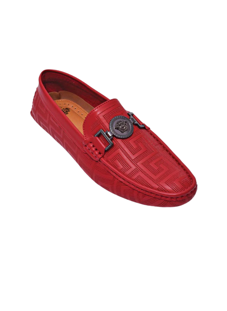 Royal Red men's loafer With metal buckle printed leather fashion desig