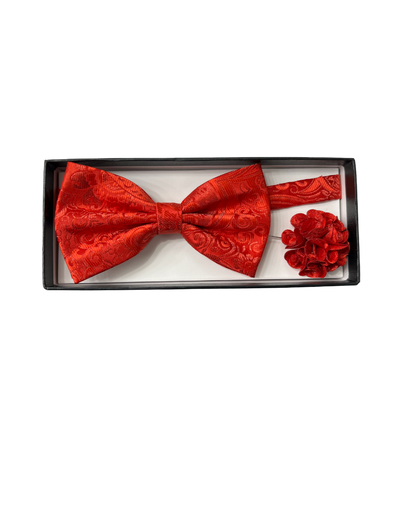 Men's Red Paisley Fashion Bowties Set Hanky and Flowers - Design Menswear