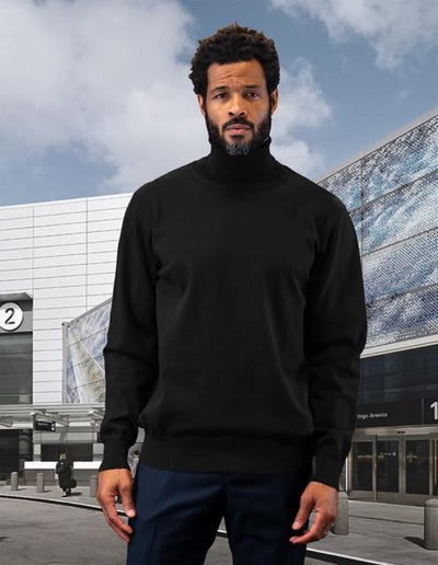 Men's Black Turtleneck Long Sleeves Sweaters Light Blend Regular-Fit - Design Menswear