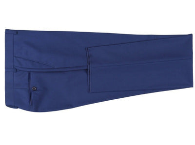 Renoir Blue Slim Fit Men's Dress Pants Flat Front Solid Color - Design Menswear