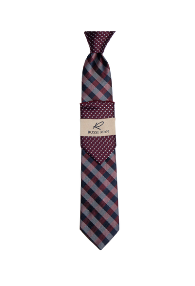 Rossi Man Burgundy Striped Ties and Hanky Set - Design Menswear