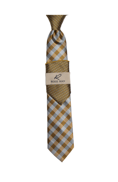 Rossi Man Gold Striped Ties and Hanky Set - Design Menswear