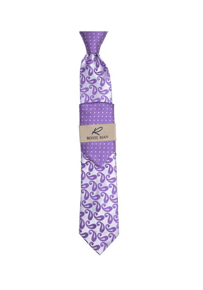 Rossi Man Purple Paisley Ties and Hanky Set - Design Menswear