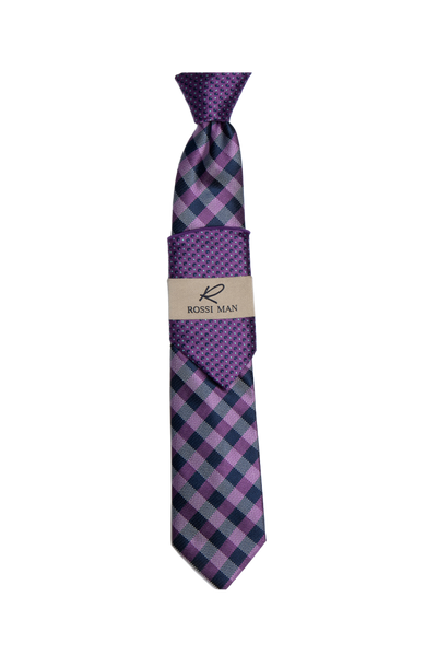 Rossi Man Purple Striped Ties and Hanky Set - Design Menswear