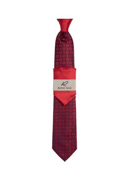 Rossi Man Red-Blue Ties and Hanky Set - Design Menswear