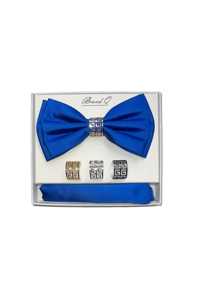 Royal Blue Men's Satin Bowtie with hanky and ring - Design Menswear